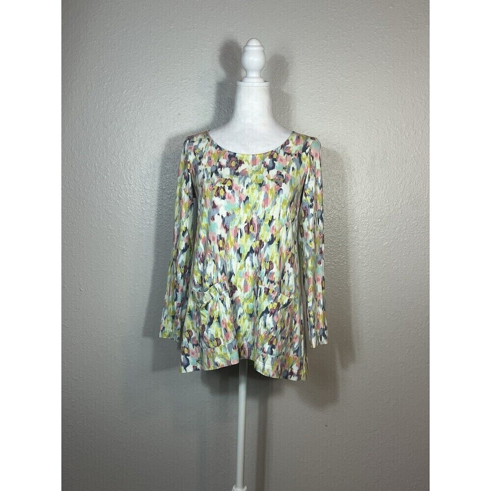 PURE JILL J JILL Multi Color‎ Watercolor Abstract Pockets Tunic Top Size XS A7